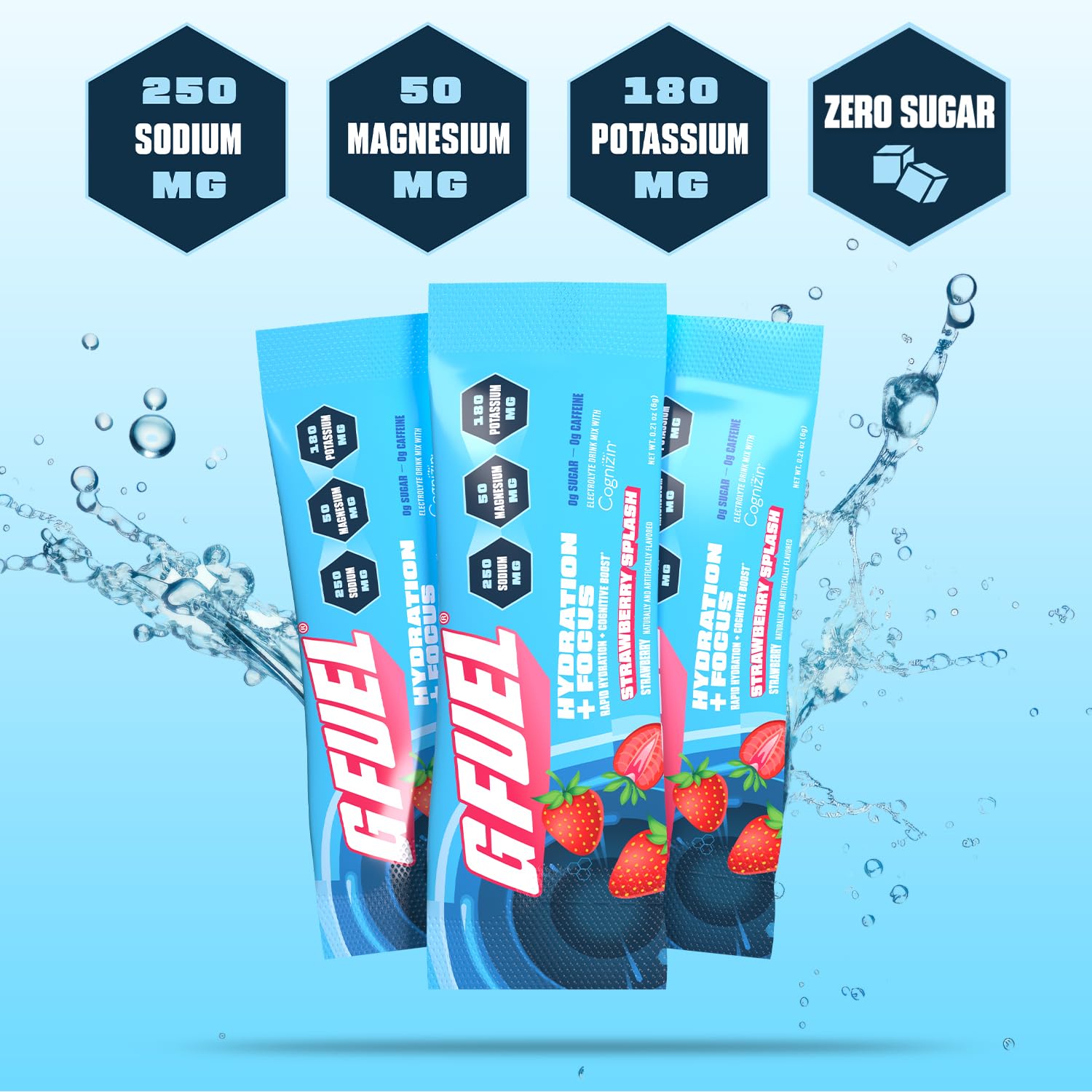 Glass with ice and strawberry flavor hints from G Fuel electrolytes.