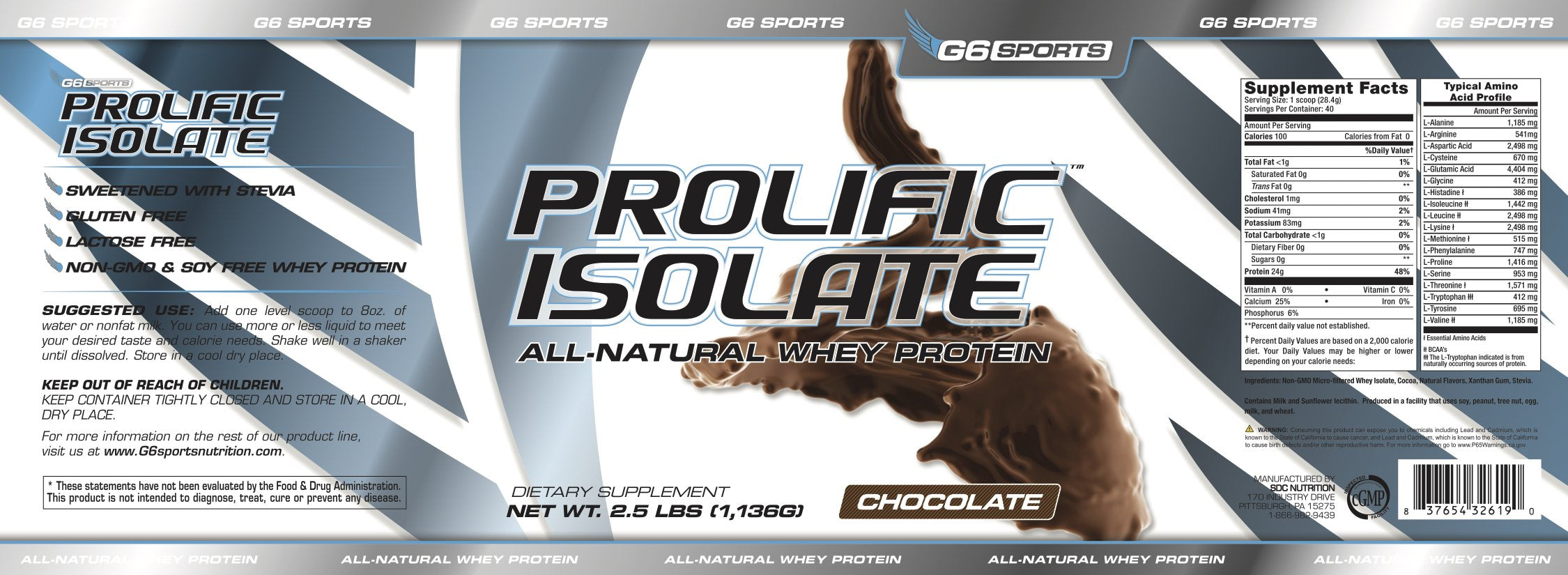 G6 Sports Prolific Isolate Chocolate Peanut Butter scoop.