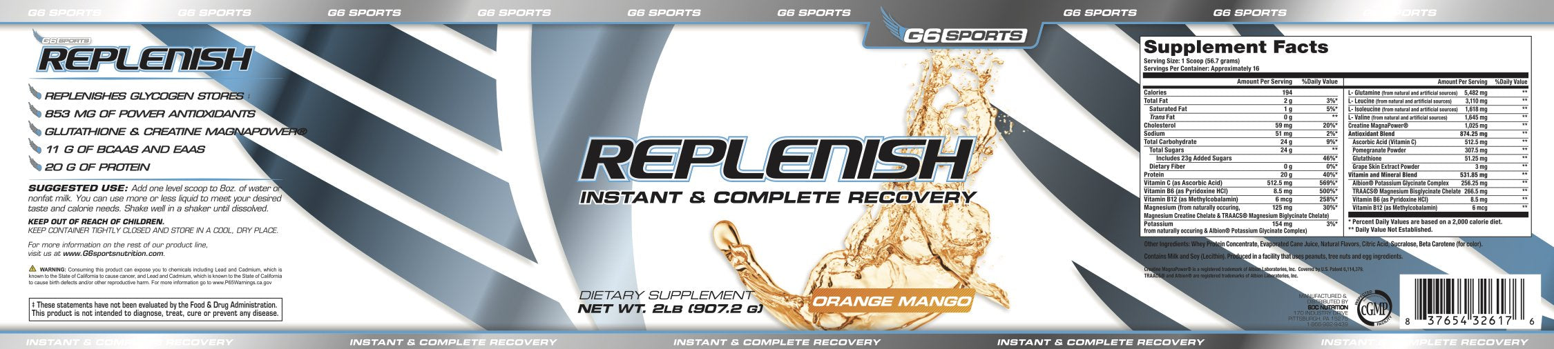 G6 Sports Replenish creatine MagnaPower supports ATP regeneration