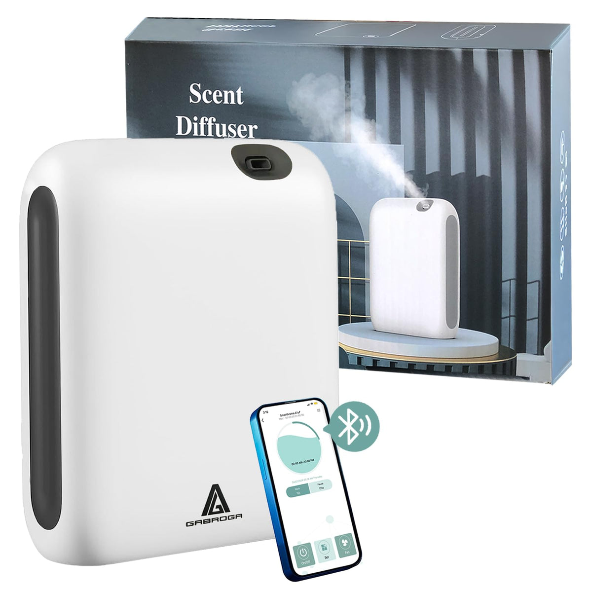 Gabroga Smart Scent Air Machine setup in a living room for ambient fragrance