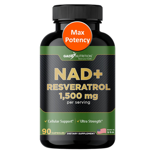 GADE Nutrition NAD+ with Resveratrol bottle pour for daily vitality.