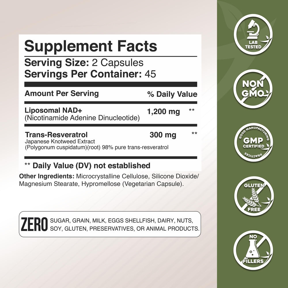 GADE Nutrition NAD+ Resveratrol capsules close-up showing purity and quality.