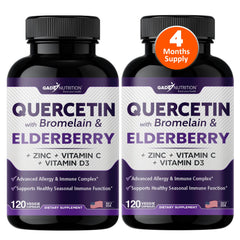 Gade Nutrition Quercetin bottle front showing bromelain and elderberry for daily immune support