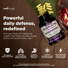Quercetin capsules being poured to illustrate easy daily intake.