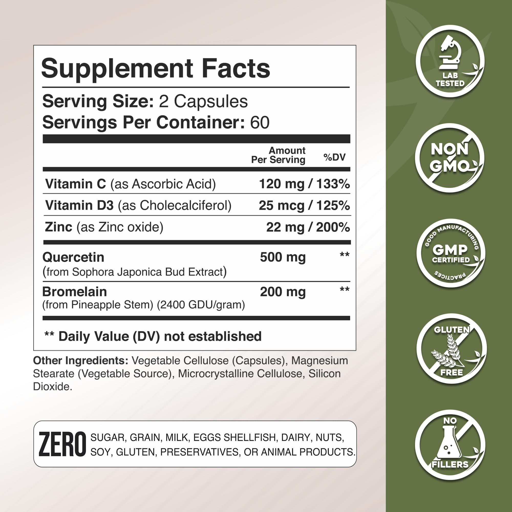 Gade Nutrition Quercetin label back lists dosage information and directions.