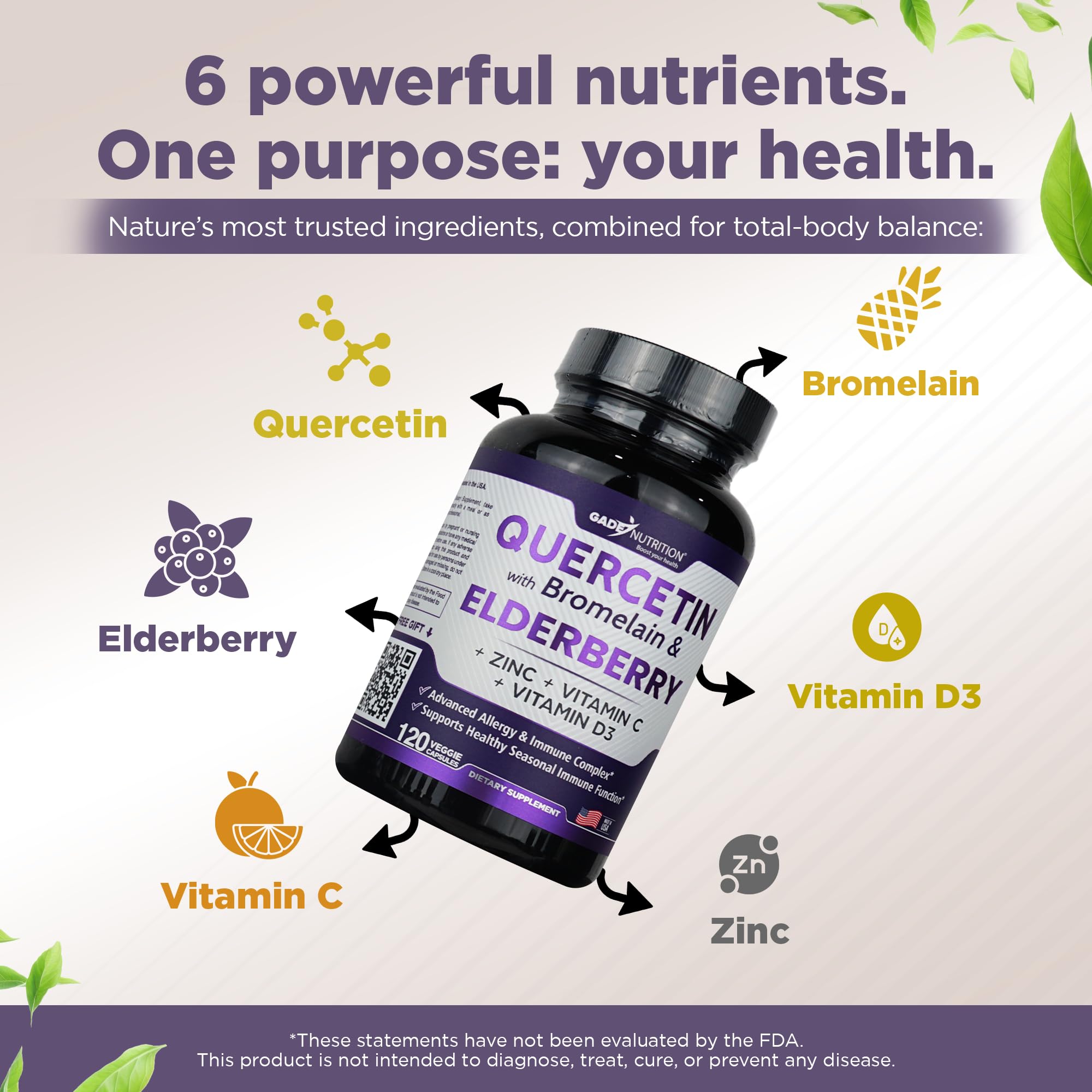 Vitamin D3 and Zinc bottle highlighted for daily immune support.