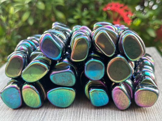 GAF Treasures Rainbow Magnetic Hematite tumbled stones arranged for crystal grids and energy work