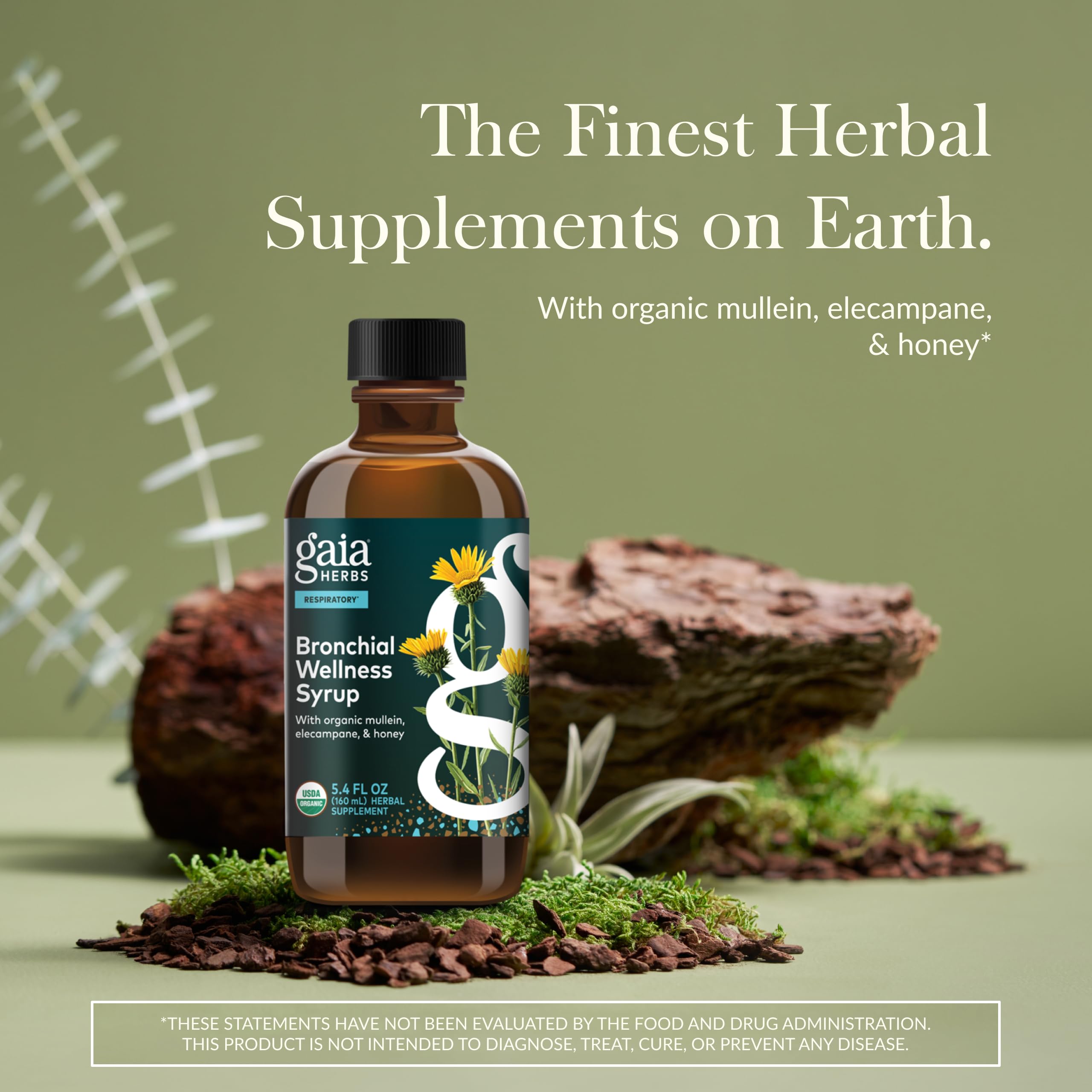 Gaia Herbs Bronchial Wellness Syrup pour showing honey-herb blend for throat comfort.