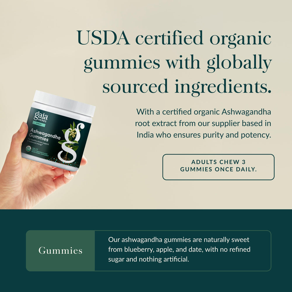 Gaia Herbs gummies flavor close-up with cinnamon and fruit notes.