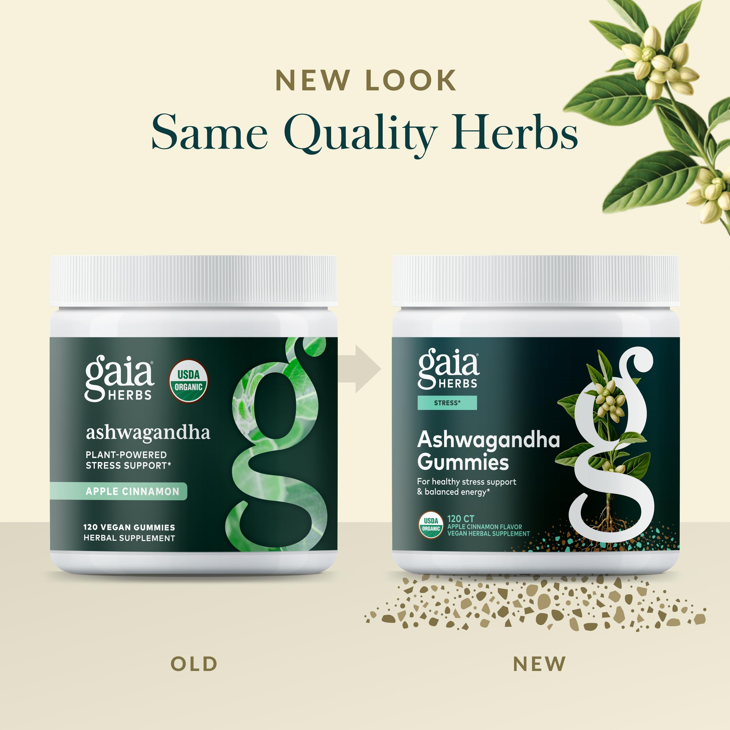 Gaia Herbs gummies real-fruit flavors with blueberries and apples.