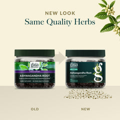 Gaia Herbs Ashwagandha Root capsules with a herbal tea vibe for calm focus