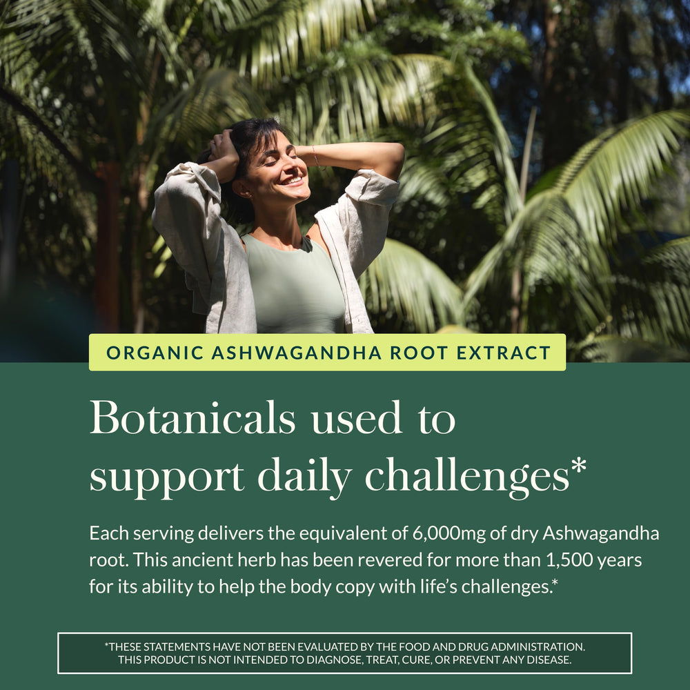 Gaia Herbs Ashwagandha Root organic sourcing imagery and environmental commitments