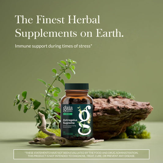 Ga Gaia Herbs Astragalus Supreme label shows ingredients and daily immune use