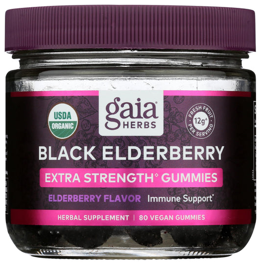 Gaia Herbs Black Elderberry Gummies bottle for daily wellness support