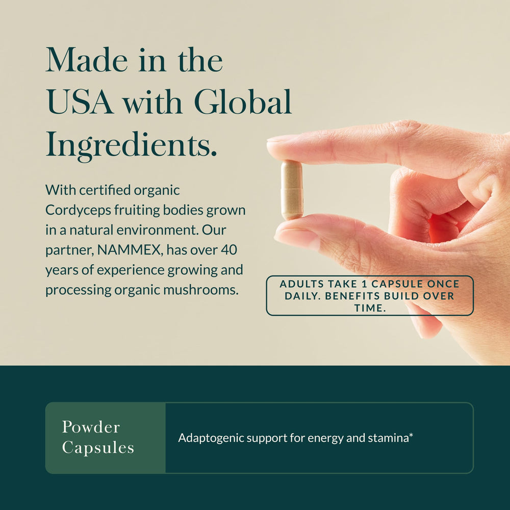 Daily-use Gaia Herbs Cordyceps bottle for endurance support