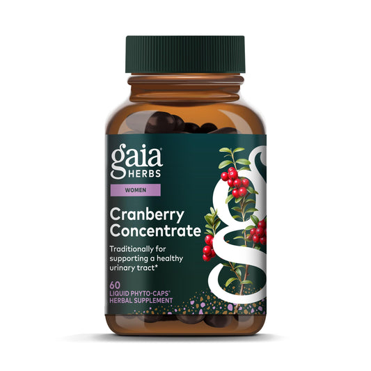 Gaia Herbs Cranberry Concentrate bottle shown for daily urinary health support