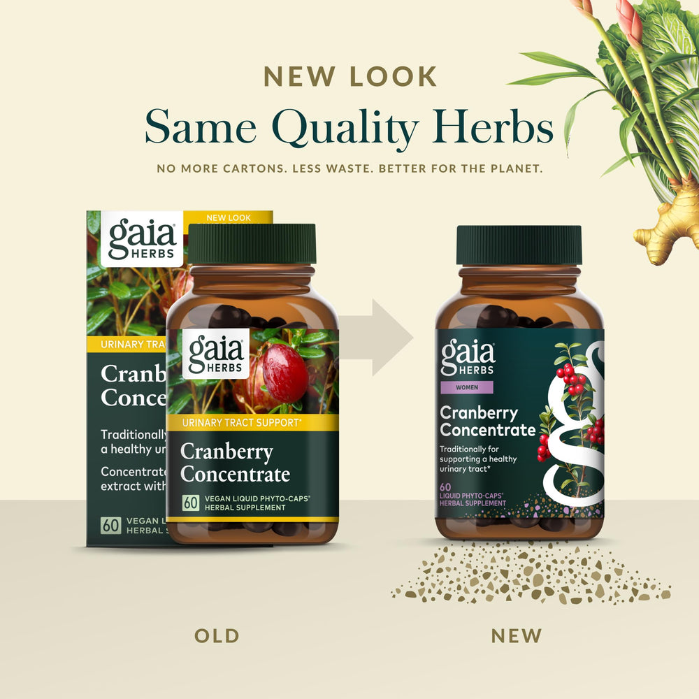 Gaia Herbs Cranberry Concentrate packaging box reflecting Gaia quality commitment