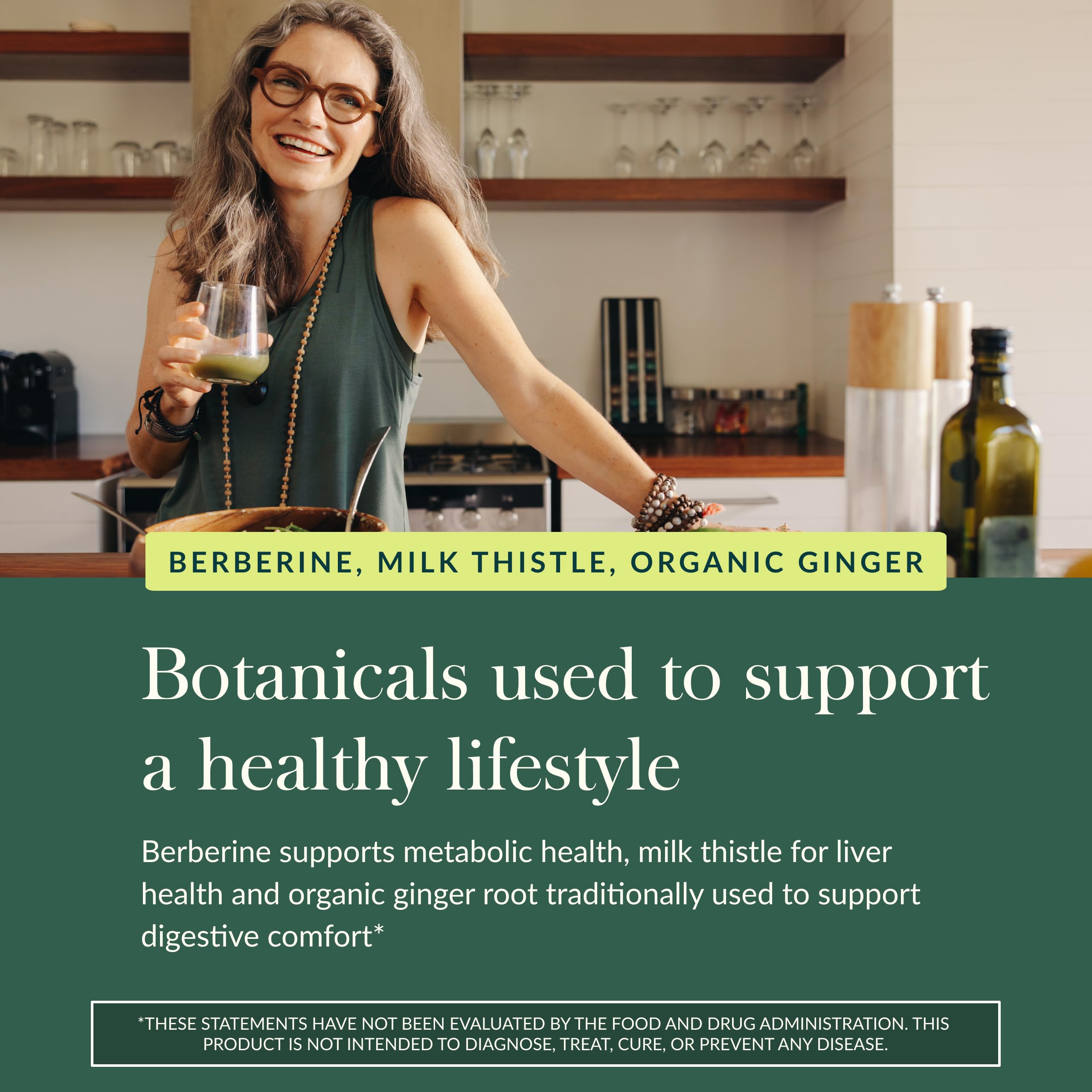 Gaia Herbs dairy-free, gluten-free capsules beside a ginger root.