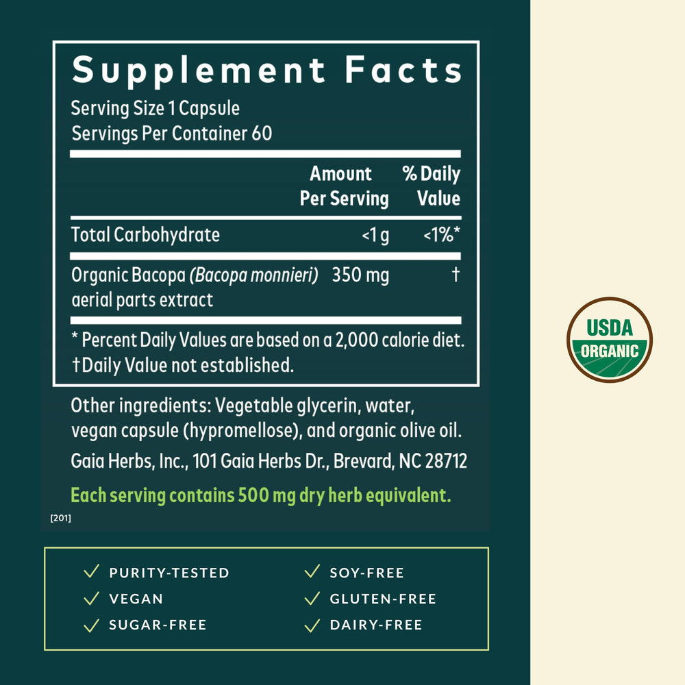 Gaia Herbs Black Elderberry capsules close-up, plant-based wellness option.