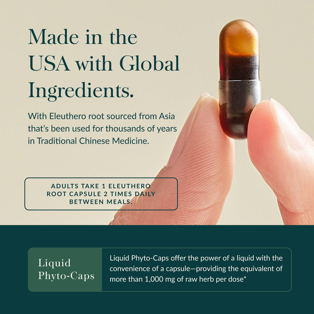 Gaia Herbs Eleuthero Root label close-up with gluten-free and soy-free notes