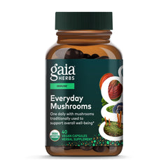 Gaia Herbs Everyday Mushrooms bottle for daily immune support.