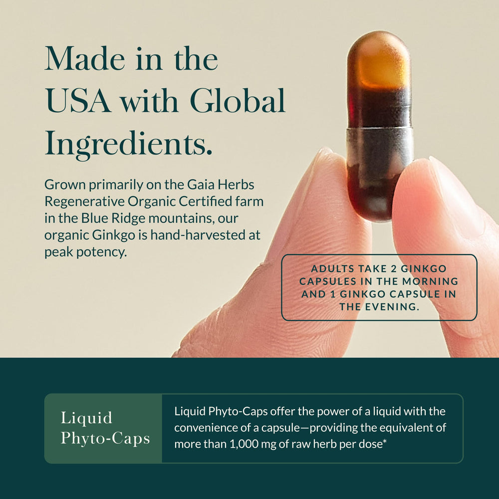 Gaia Herbs Ginkgo Leaf packaging on a shelf reflecting sustainable sourcing