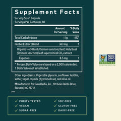 Gaia Herbs Holy Basil Leaf capsules ready for daily wellness.