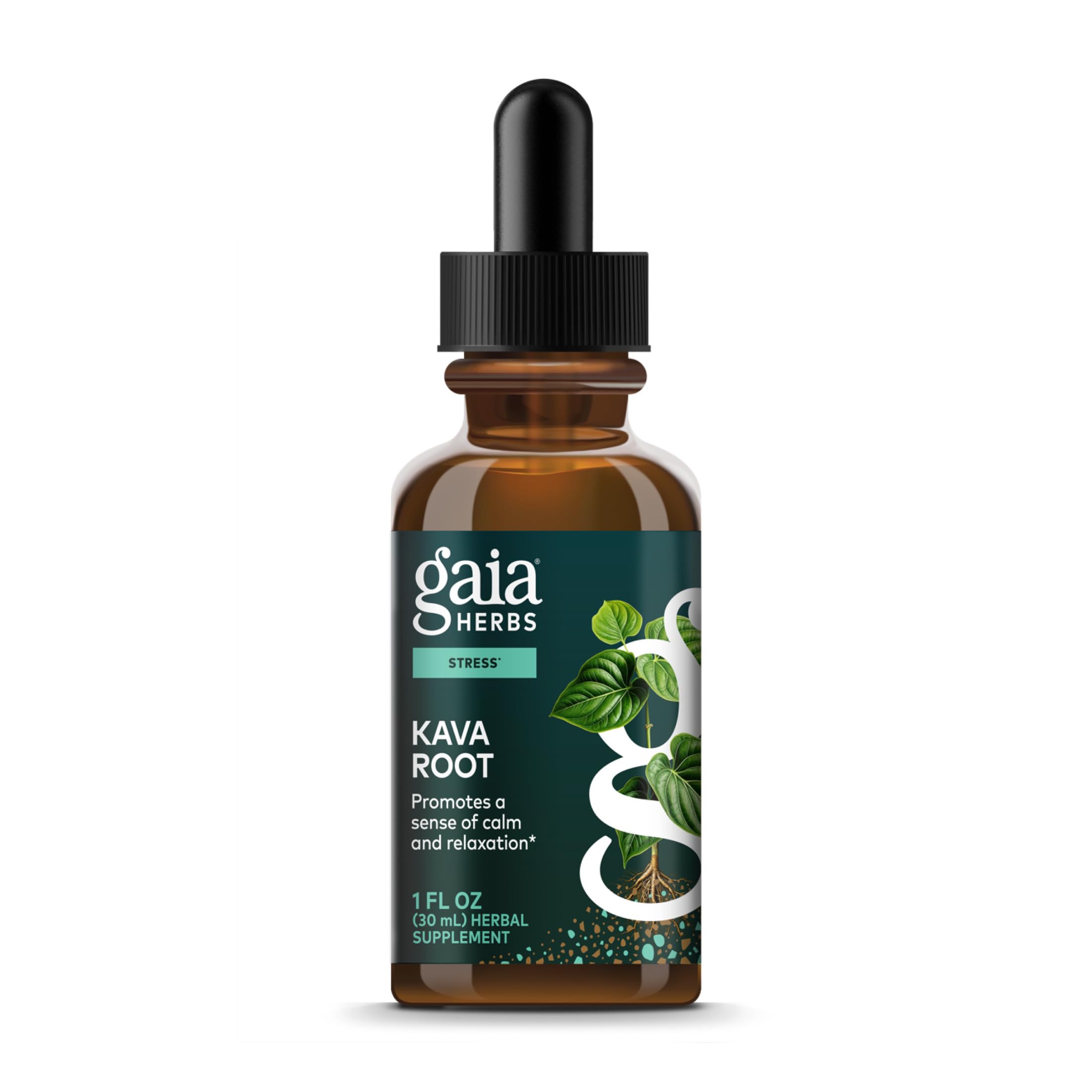 Gaia Herbs Kava Root bottle illustrating a vegan calm option