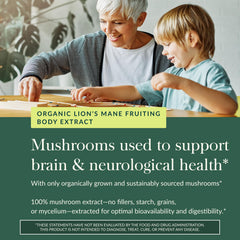 Image highlighting fruiting bodies as the authentic Lion's Mane source.