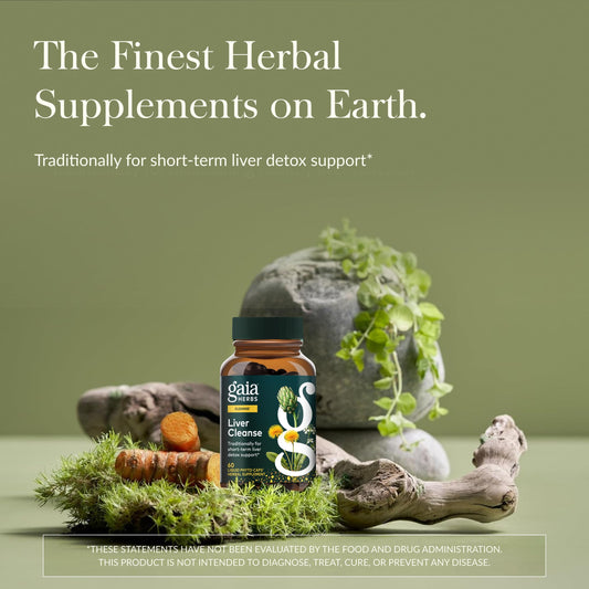 Gaia Herbs Liver Cleanse bottle label with milk thistle and turmeric ingredients