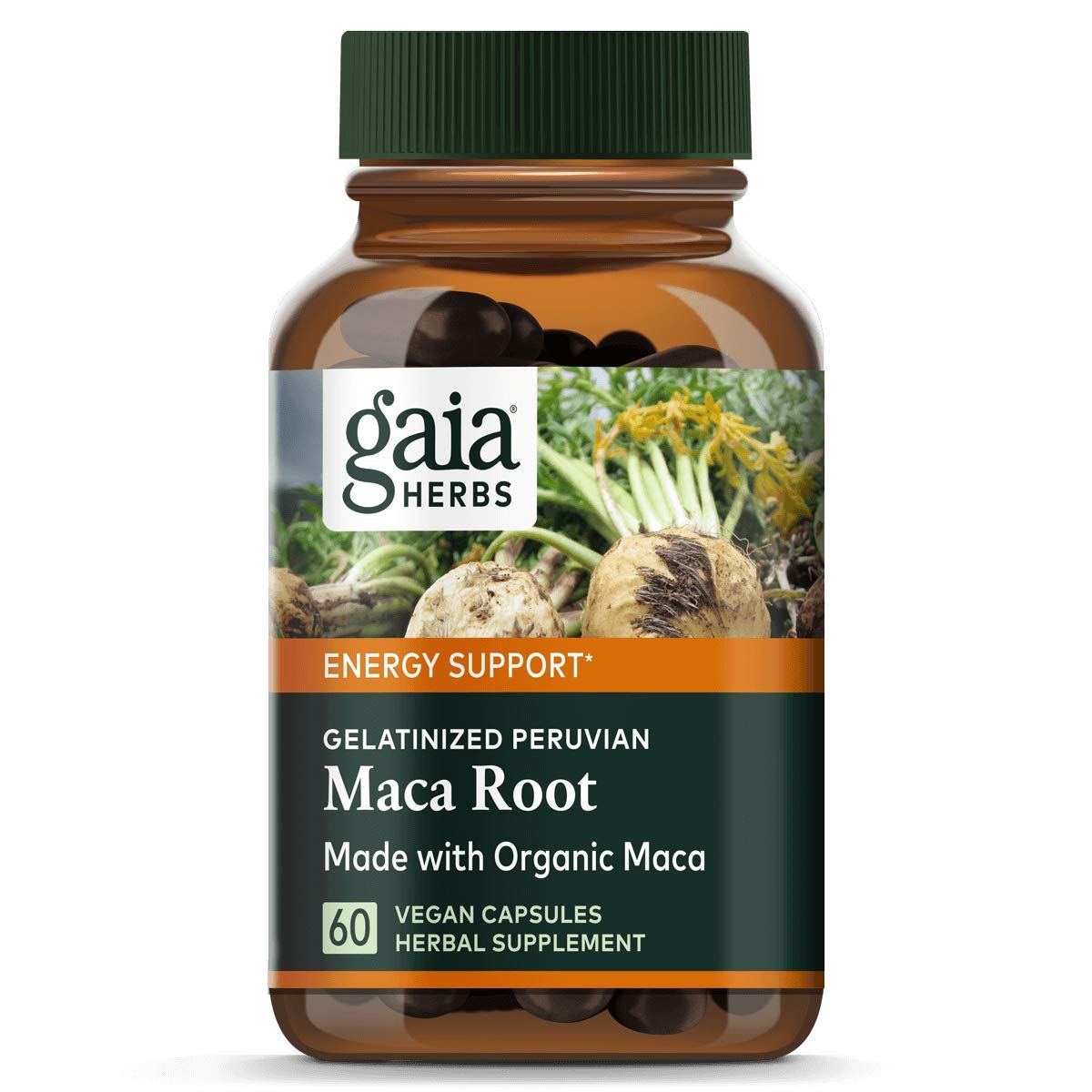 Gaia Herbs Maca Root 60 caps bottle supports energy and mood balance
