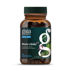 Gaia Herbs Male Libido bottle shown for daily vitality support.