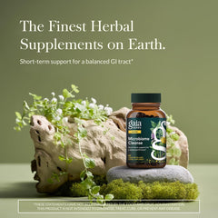 Gaia Herbs Microbiome Cleanse bottle back label reveals ingredients and directions.