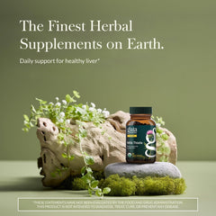 Gaia Herbs Milk Thistle bottle closeup with capsules ready for daily use