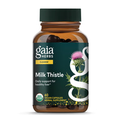 Gaia Herbs Milk Thistle bottle showing full-spectrum extract for liver support