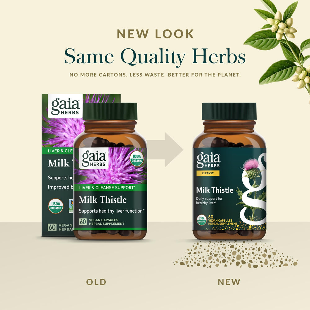 Gaia Herbs Milk Thistle packaging emphasizing ethical sourcing