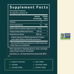 Gaia Herbs Nootropic Focus capsules closeup showing soft gel capsules for daily use