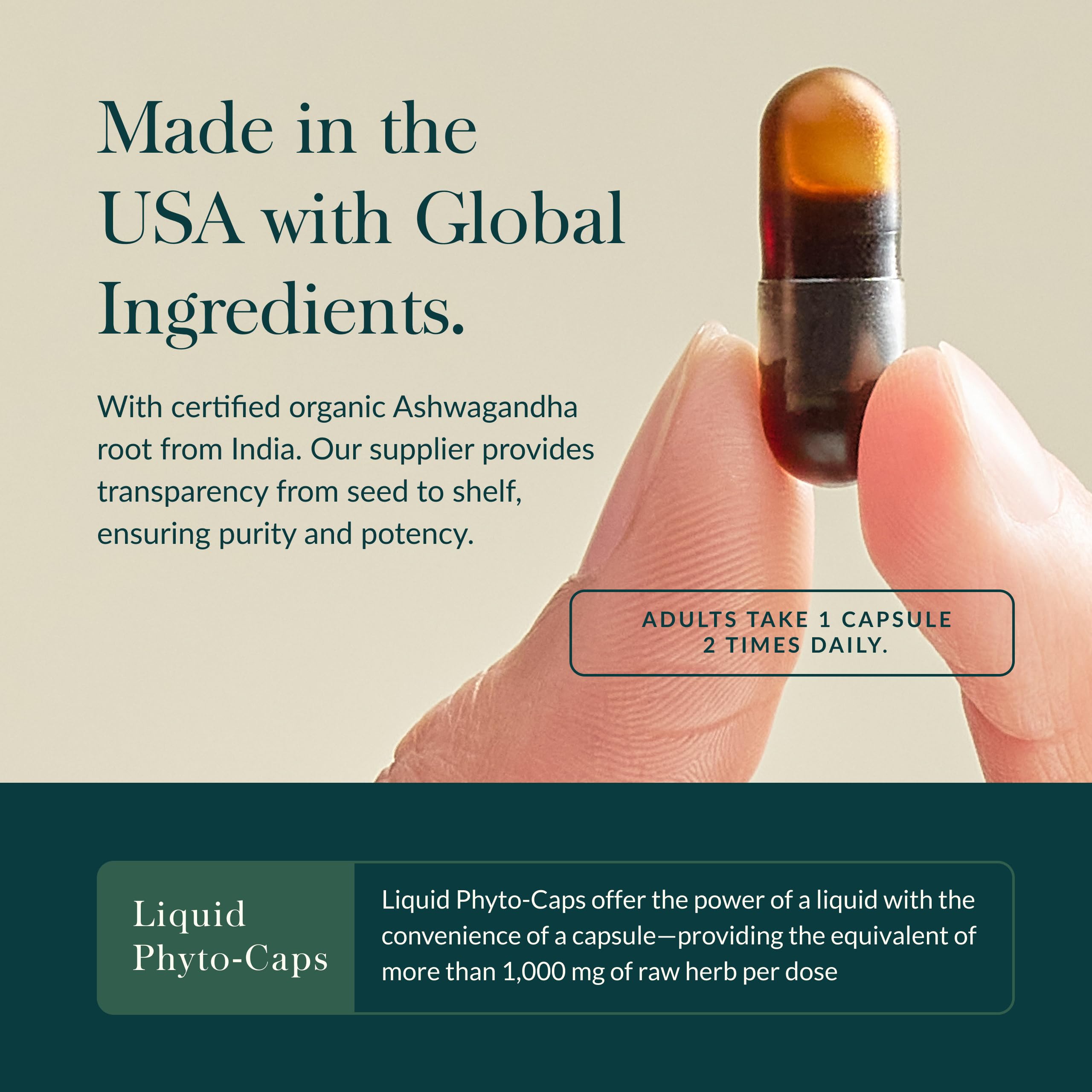 Gaia Herbs Organic Ashwagandha Root from India supports sustainable sourcing and integrity.