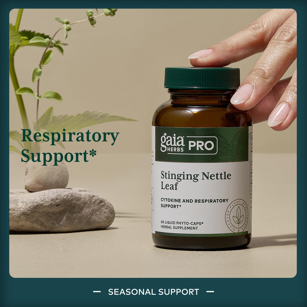 Gaia Herbs Organic nettle extract label emphasizes potency and purity