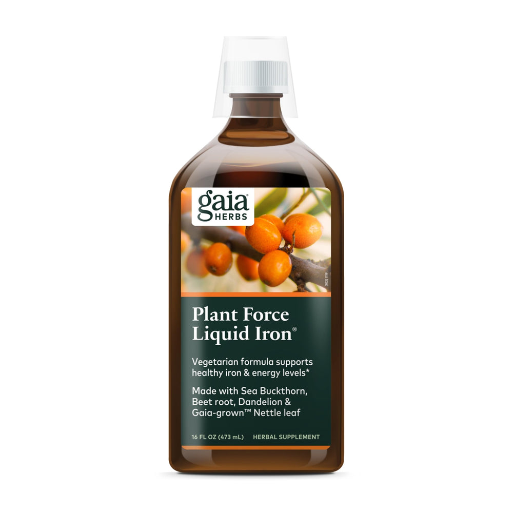 Gaia Herbs Plant Force Liquid Iron bottle ready for daily energy support