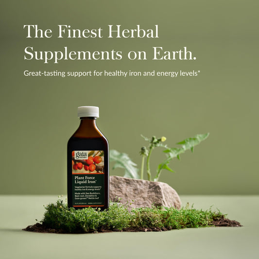 Gaia Herbs Plant Force Liquid Iron dropper dispensing for easy use