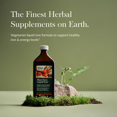 Pouring Gaia Herbs Plant Force Liquid Iron to show easy daily dosing
