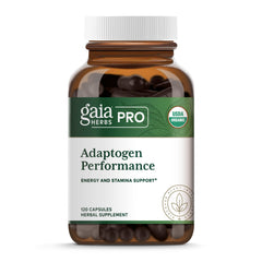 GAIA Herbs PRO Adaptogen Performance bottle showing the product for energy and endurance.