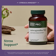 Gaia Herbs PRO Ashwagandha 700 label detail highlights organic sourcing and potency.