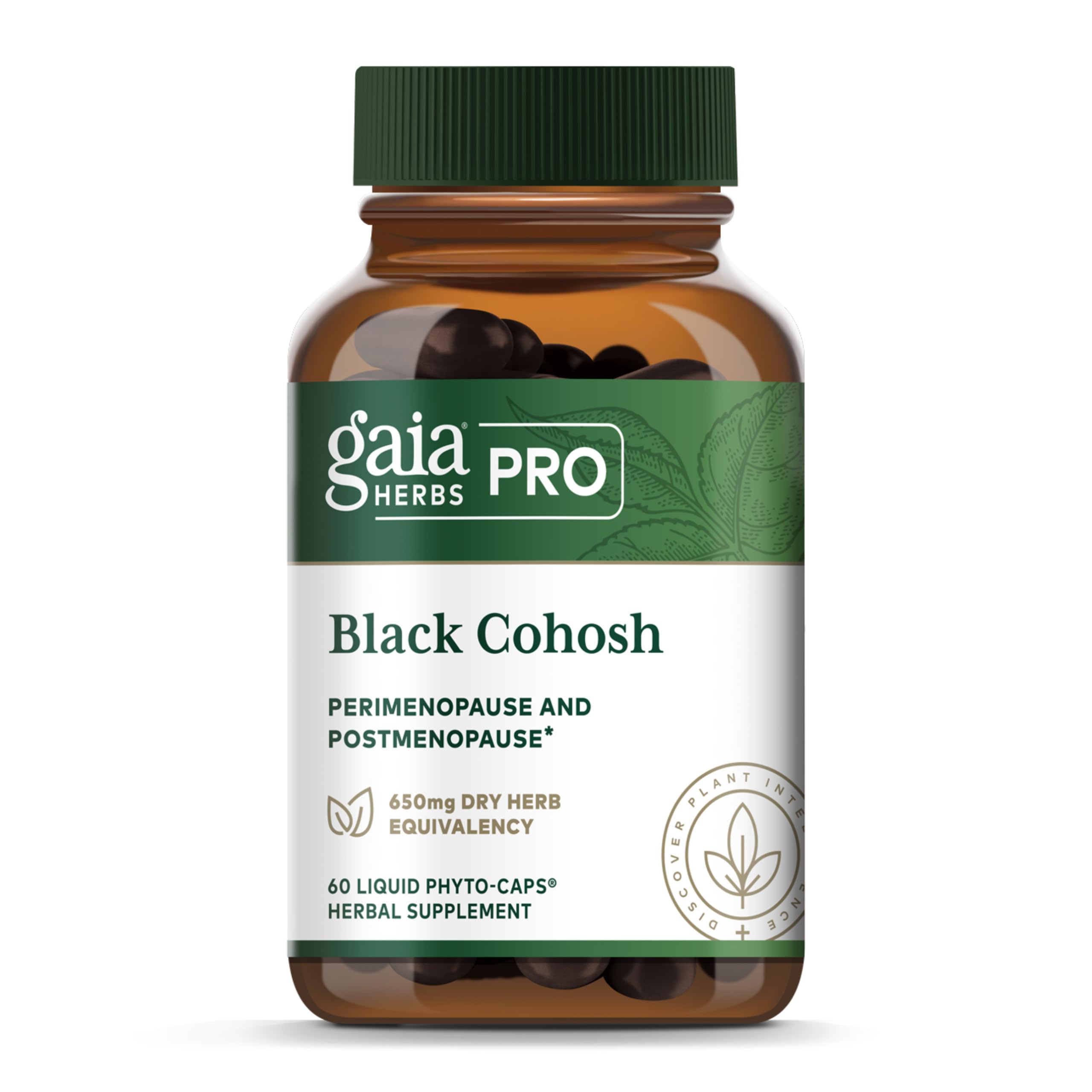 GAIA HERBS PRO Black Cohosh Pro bottle for vegan menopause support.