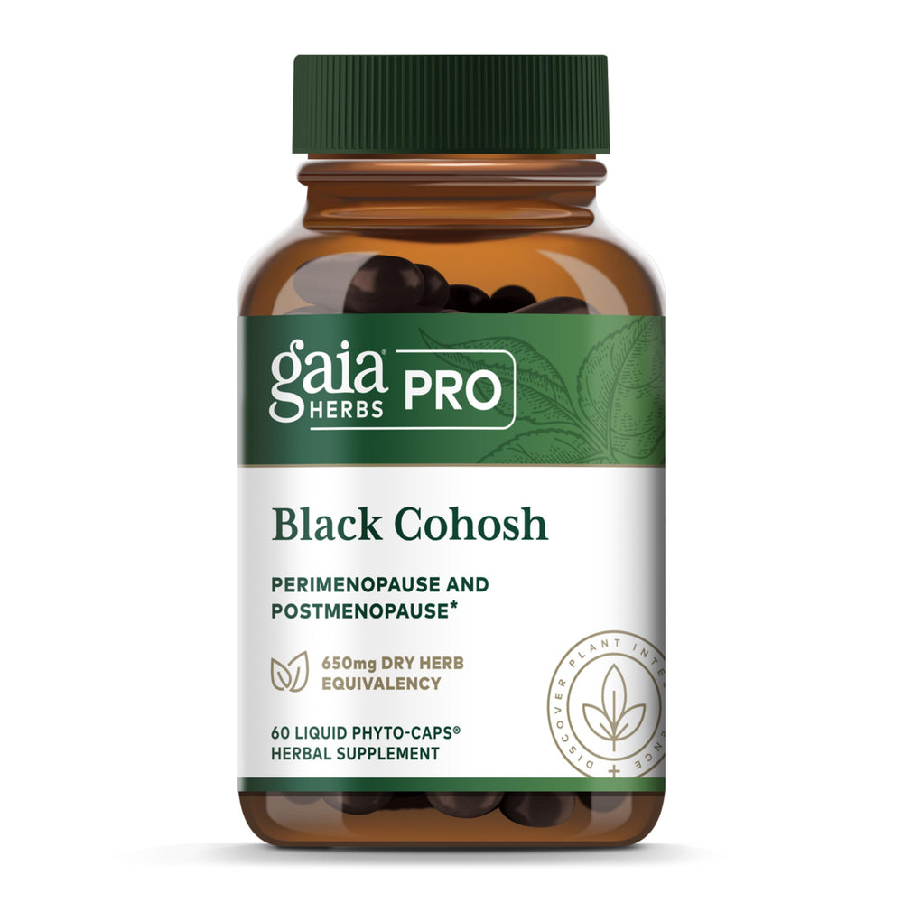 GAIA HERBS PRO Black Cohosh Pro bottle for vegan menopause support.