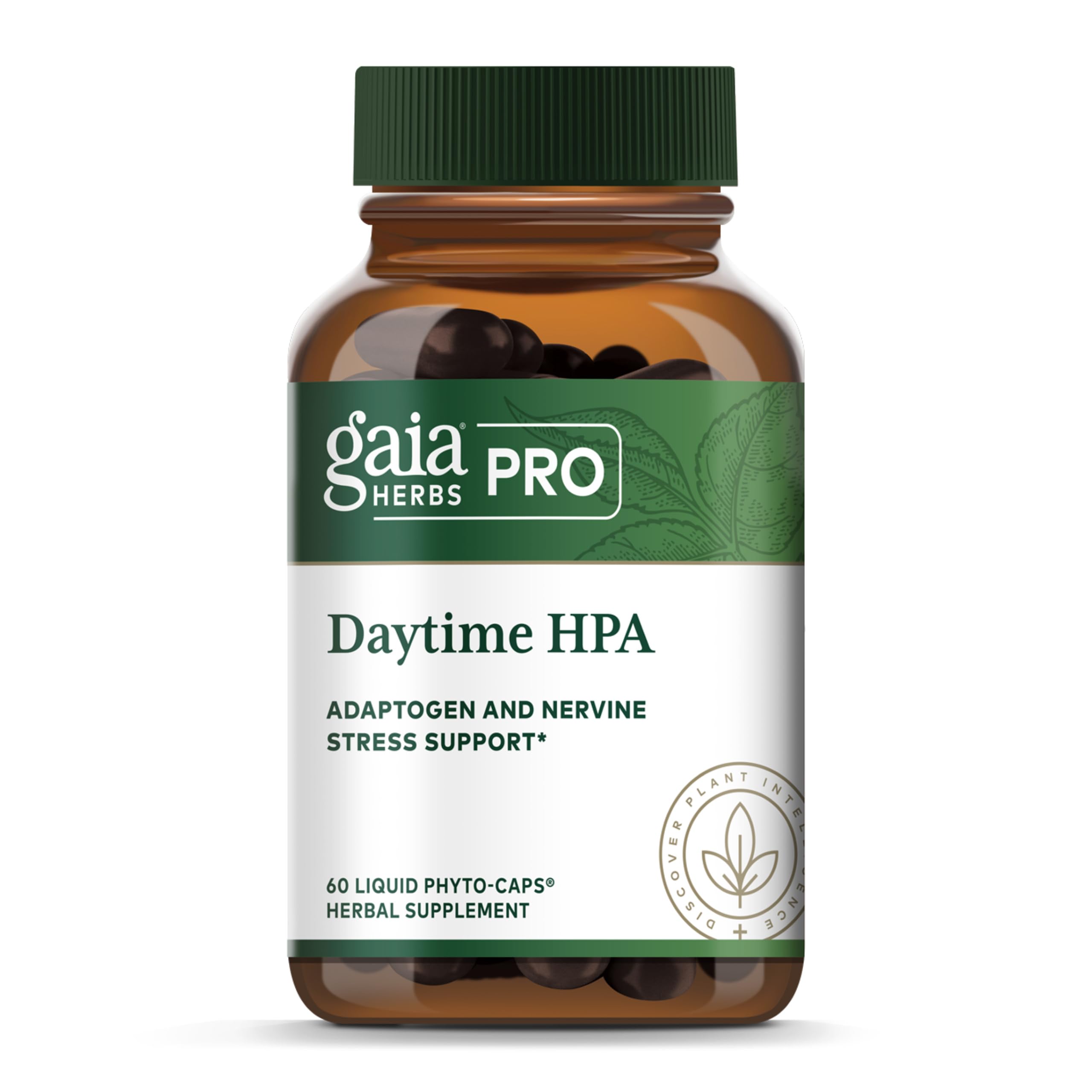 Gaia Herbs PRO Daytime HPA bottle pour showing convenient adaptogen support for daytime energy