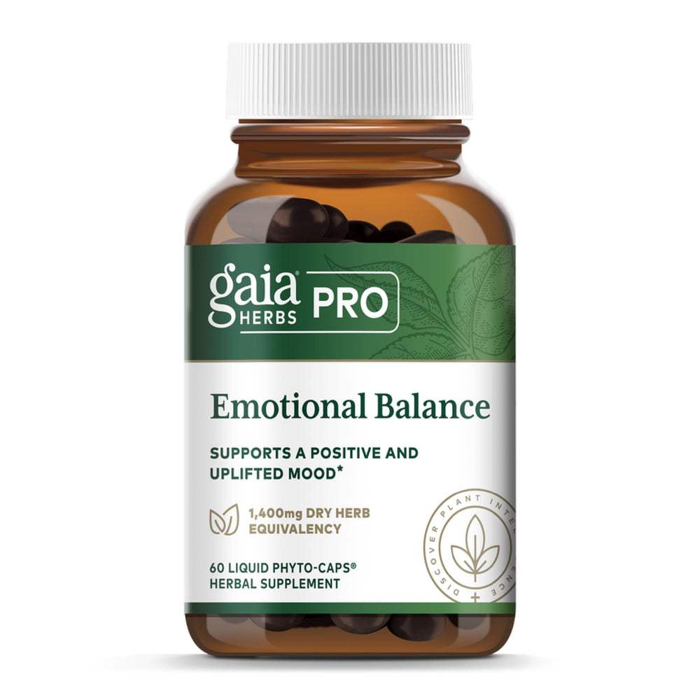 Gaia Herbs PRO Emotional Balance bottle for daily stress support.