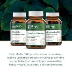 Gaia Herbs PRO Emotional Balance lab testing badge indicating purity.