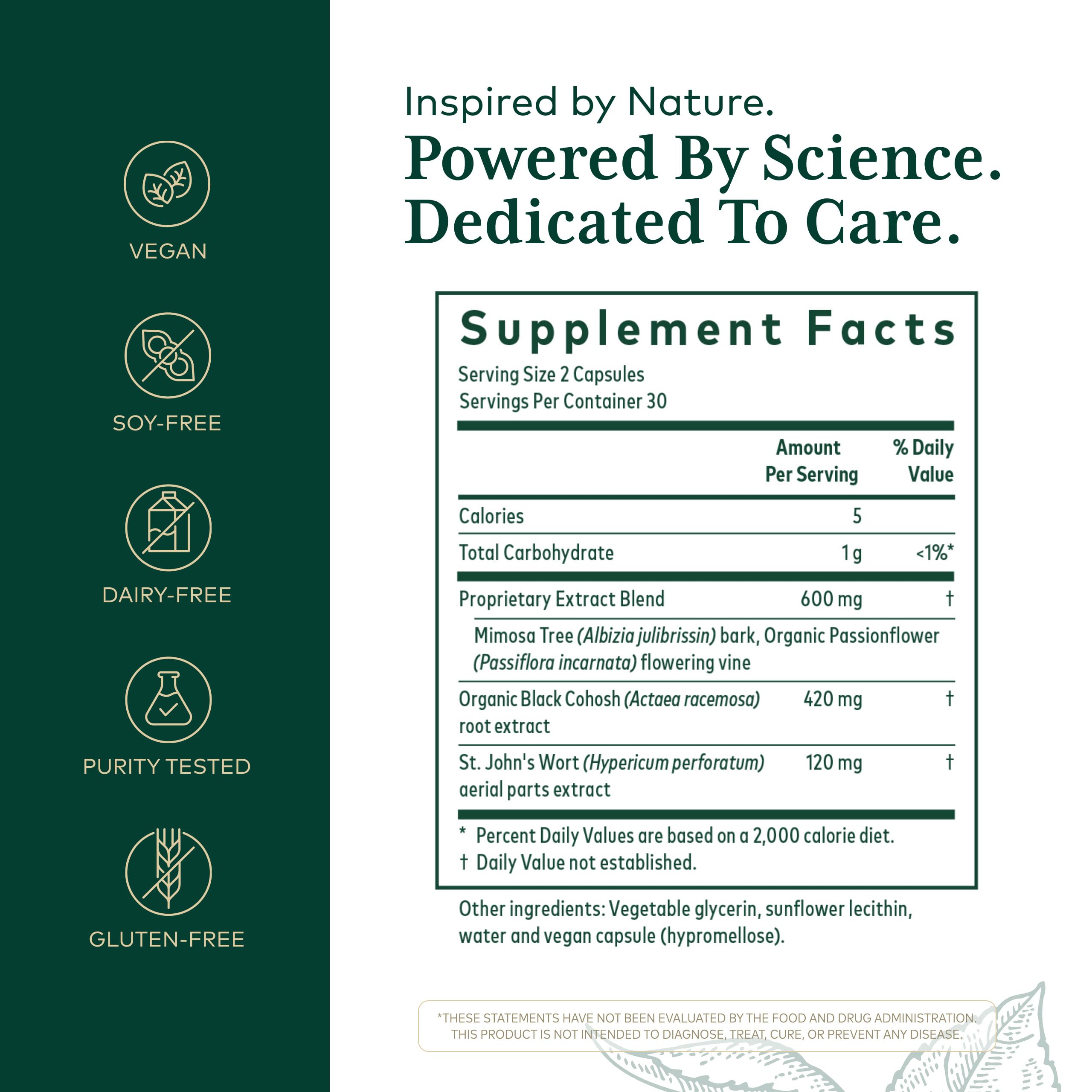 Gaia Herbs PRO PM capsules close-up highlighting vegan, soy-free ingredients.